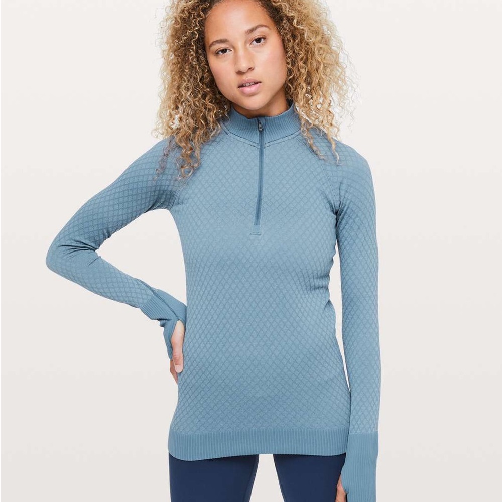lululemon athletica Rest Less 1/2 zip Textured Slate Blue size 6